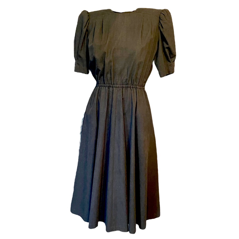 SOLD Vintage Cottagecore Faded Black Puff Sleeve Dress